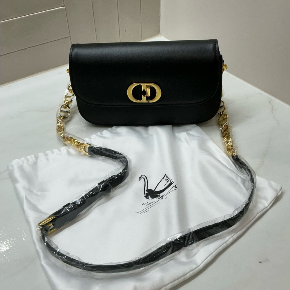 Designer INSPIRED Black Leather Shoulder Bag